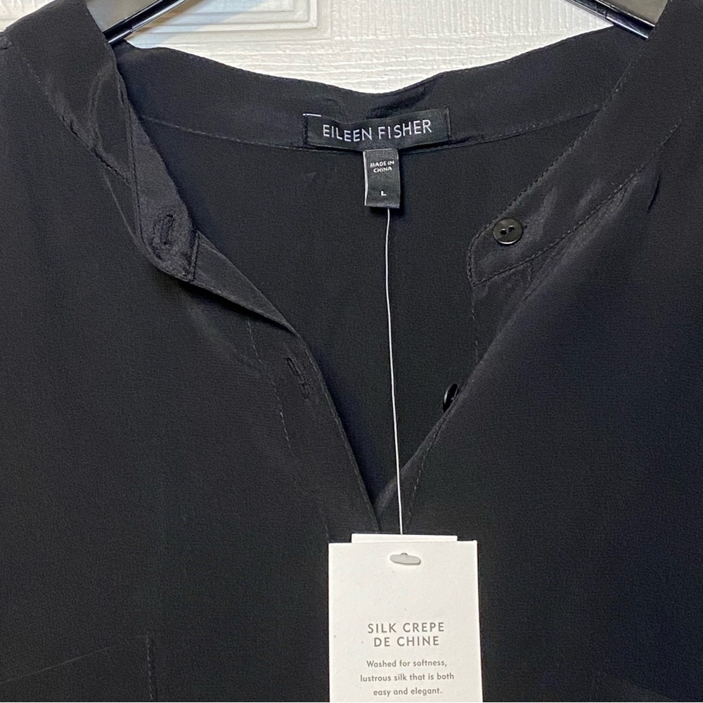 Eileen Fisher Silk Mandarin Collar Shirt Size L - Picture 1 of 7